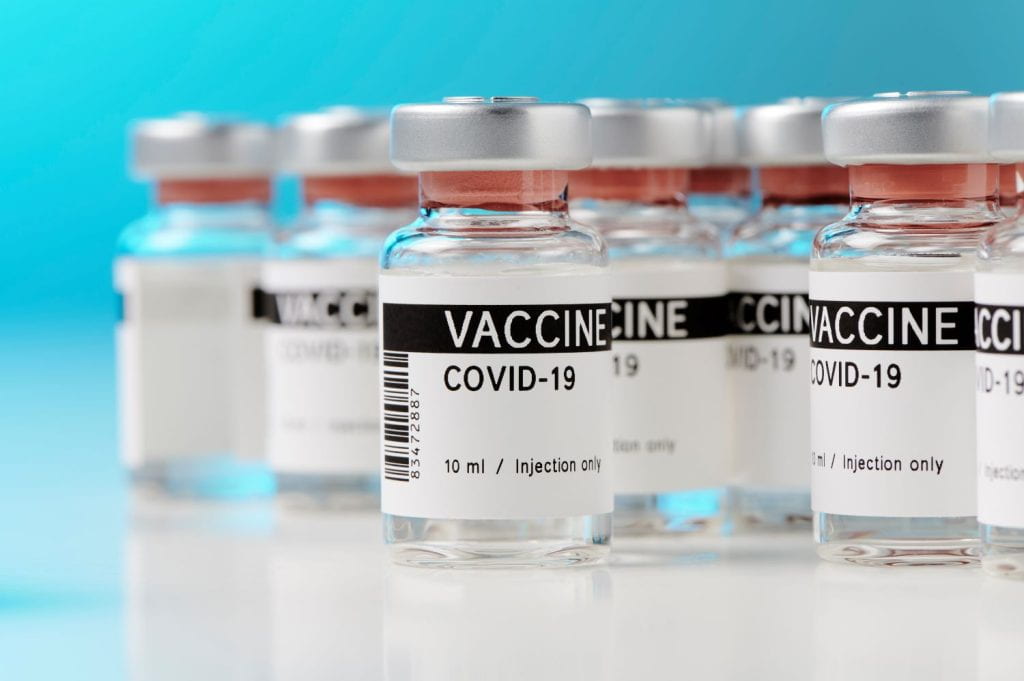 Covid-19 vaccine on a laboratory bench